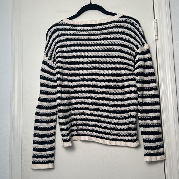 Loft Cable Open Knit Black and White Stripe Casual Sweater Size XS - Picture 6 of 7